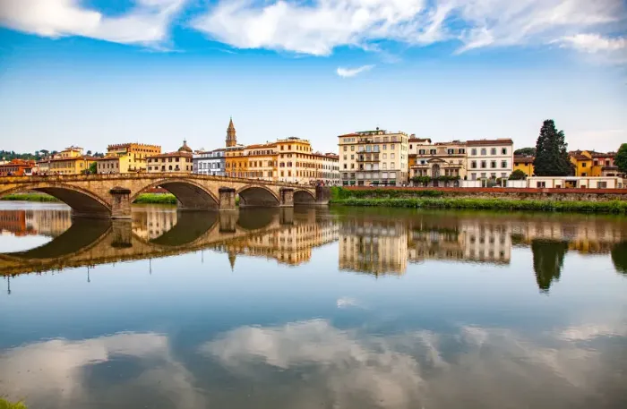 Framed Print : Bridge reflected in the River Arno, Florence, Tuscany, Italy, Europe Framed Print : Bridge reflected in the River Arno, Florence, Tuscany, Italy, Europe