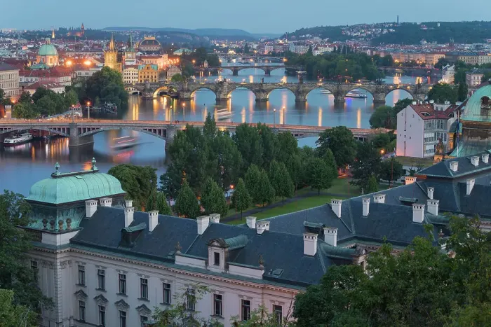 Framed Print : Bridges over Vltava River against sky seen from Letna Park at twilight, Prague, Bohemia, Czech Republic (Czechia), Europe Framed Print : Bridges over Vltava River against sky seen from Letna Park at twilight, Prague, Bohemia, Czech Republic (Czechia), Europe