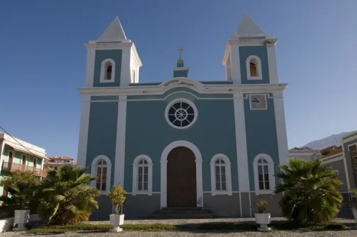 Framed Print : Bright church, San Felipe, Fogo, Cape Verde Islands, Africa
