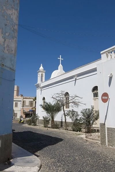 Bright church in San Vincente, Mindelo, Cape Verde Islands, Africa