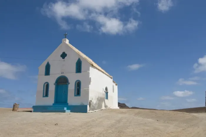 Framed Print : Bright church at sandy beach, Pedro Da Sal, Sal, Cape Verde, Africa Framed Print : Bright church at sandy beach, Pedro Da Sal, Sal, Cape Verde, Africa