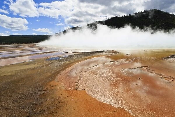 Bright colours and steam, Grand Prismatic Spring, Yellowstone National Park, UNESCO World Heritage Site, Wyoming, United States of America, North America