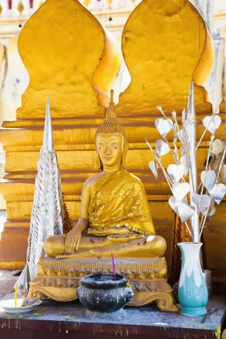 Framed Print : Bright gold Buddha statue at Pha That Luang, a Buddhist templ, Vientiane, Laos, Indochina, Southeast Asia, Asia Framed Print : Bright gold Buddha statue at Pha That Luang, a Buddhist templ, Vientiane, Laos, Indochina, Southeast Asia, Asia