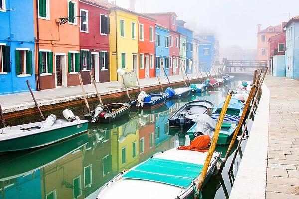 Brightly colored fishermens houses in Burano, Metropolitan City of Venice