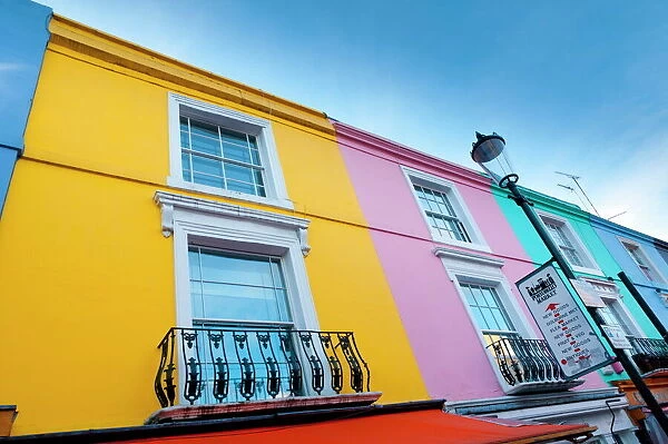 Brightly painted houses, Portobello Road, Notting Hill, London, England