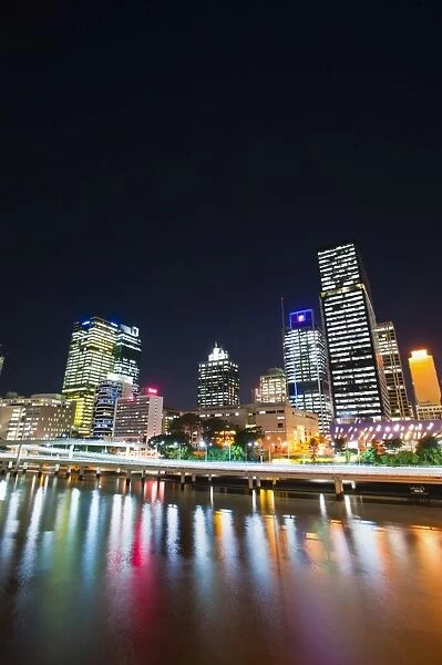 Brisbane skyline at night reflected in Brisbane River, Brisbane, Queensland, Australia, Pacific