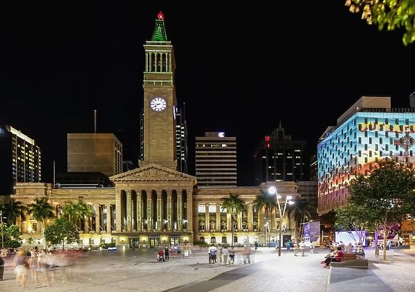 Brisbane Town Council building illuminated at night, long exposure, Brisbane, Queensland