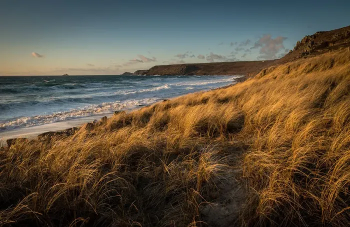 Framed Print : Brissons and Cape Cornwal in the far distance in the late afternoon, Sennen Beach Framed Print : Brissons and Cape Cornwal in the far distance in the late afternoon, Sennen Beach