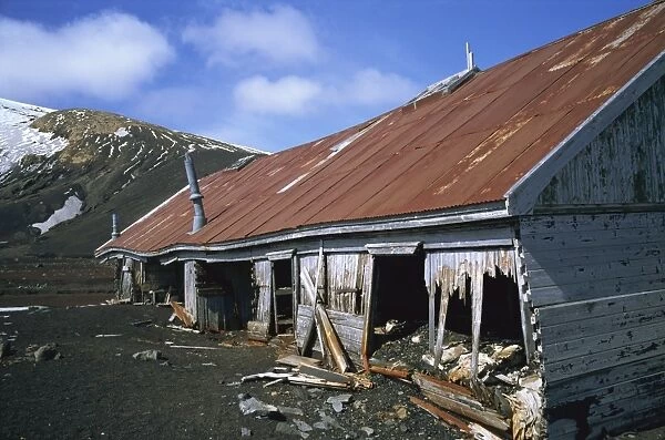British hut destroyed in volcanic eruption, Deception Island, Antarctic Pensinsula