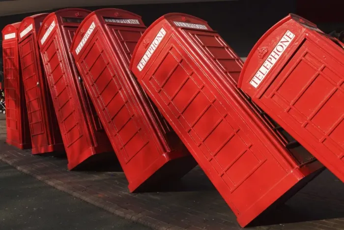 Framed Print : British red K2 telephone boxes, David Machs Out of Order sculpture, at Kingston-upon-Thames, a suburb of London, England, United Kingdom, Europe Framed Print : British red K2 telephone boxes, David Machs Out of Order sculpture, at Kingston-upon-Thames, a suburb of London, England, United Kingdom, Europe