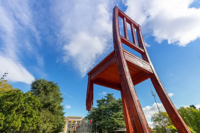 Framed Print : Broken Chair, Memorial to the Victims of Landmines, Place des Nations, Geneva, Switzerland Framed Print : Broken Chair, Memorial to the Victims of Landmines, Place des Nations, Geneva, Switzerland