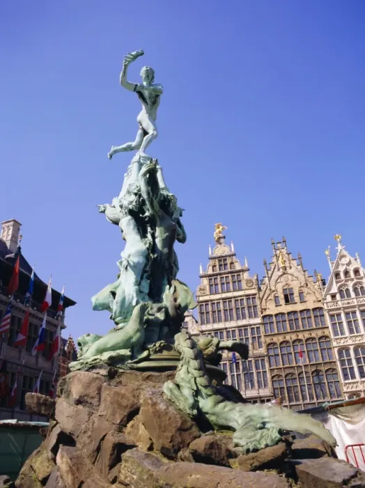 Framed Print : Bronze of Silvius Brabo who flings hand of defeated giant Antigonus into River Scheldt Framed Print : Bronze of Silvius Brabo who flings hand of defeated giant Antigonus into River Scheldt