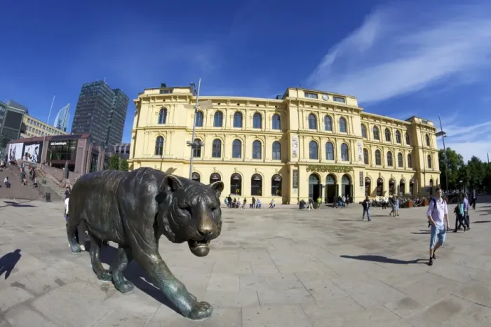 Framed Print : Bronze tiger in summer sunshine, Christian Frederiks Plass, Oslo city centre Framed Print : Bronze tiger in summer sunshine, Christian Frederiks Plass, Oslo city centre