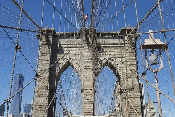 Brooklyn Bridge detail, Brooklyn, New York City, New York, United States of America, North America