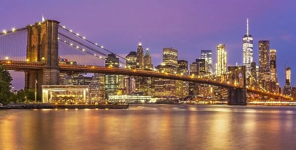 Brooklyn Bridge, East River, panorama, Lower Manhattan skyline, New York skyline