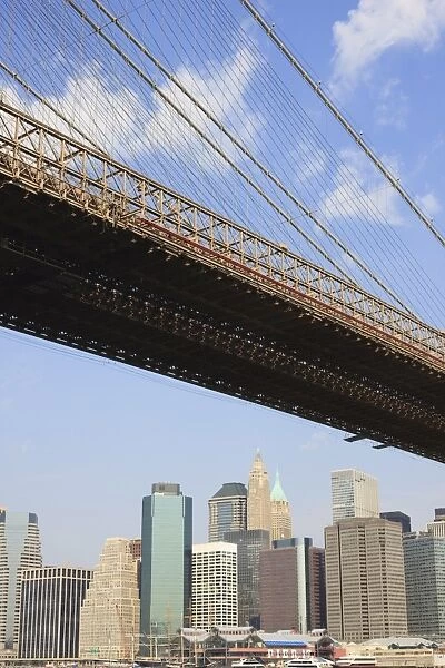 Brooklyn Bridge, and Lower Manhattan skyline, New York City, New York, United States of America