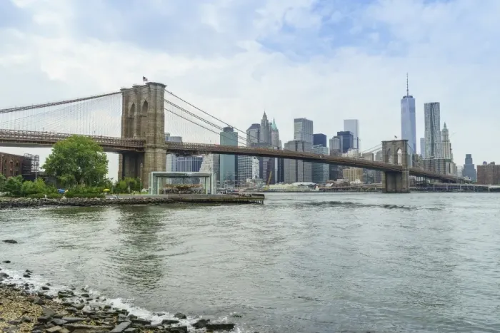 Framed Print : Brooklyn Bridge and Lower Manhattan skyscrapers including One World Trade Center, New York City, New York, United States of America, North America Framed Print : Brooklyn Bridge and Lower Manhattan skyscrapers including One World Trade Center, New York City, New York, United States of America, North America