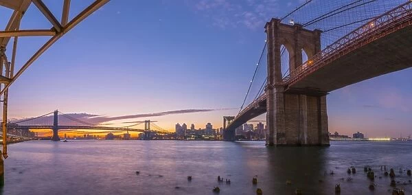 Brooklyn Bridge and Manhattan Bridge beyond, over East River, New York, United States of America