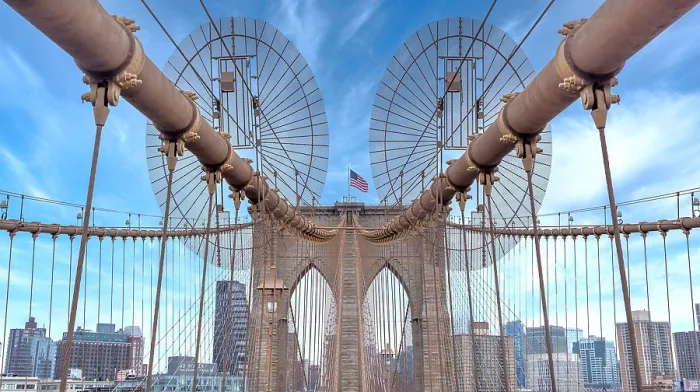 Framed Print : Brooklyn Bridge, New York City, spanning the East River between Manhattan and Brooklyn. When built in 1883 it was the longest suspension bridge in the world Framed Print : Brooklyn Bridge, New York City, spanning the East River between Manhattan and Brooklyn. When built in 1883 it was the longest suspension bridge in the world