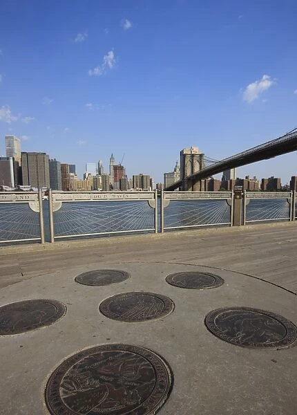 Brooklyn Bridge spanning the East River from Fulton Ferry Landing, Brooklyn