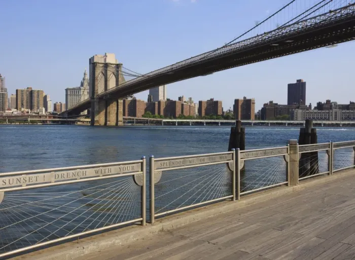 Framed Print : Brooklyn Bridge spanning the East River from Fulton Ferry Landing, Brooklyn Framed Print : Brooklyn Bridge spanning the East River from Fulton Ferry Landing, Brooklyn