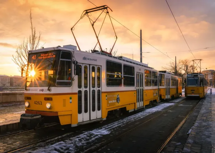 Framed Print : Budapest tram at sunrise, Budapest, Hungary, Europe Framed Print : Budapest tram at sunrise, Budapest, Hungary, Europe