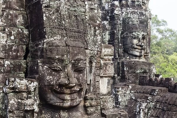 Buddha face carved in stone at the Bayon Temple, Angkor Thom, Angkor, UNESCO World Heritage Site, Cambodia, Indochina, Southeast Asia, Asia