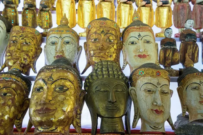 Framed Print : Buddha masks on display at shop, Mandalay, Myanmar (Burma), Asia Framed Print : Buddha masks on display at shop, Mandalay, Myanmar (Burma), Asia