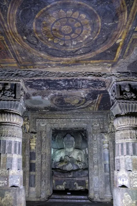 Framed Print : Buddha statue and painting in the Ajanta Caves, UNESCO World Heritage Site, Maharashtra Framed Print : Buddha statue and painting in the Ajanta Caves, UNESCO World Heritage Site, Maharashtra