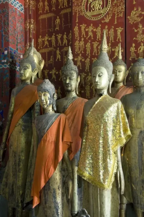 Framed Print : Buddha statues in the Funerary Carriage Hall, Wat Xieng Thong, UNESCO World Heritage Site, Luang Prabang, Laos, Indochina, Southeast Asia, Asia Framed Print : Buddha statues in the Funerary Carriage Hall, Wat Xieng Thong, UNESCO World Heritage Site, Luang Prabang, Laos, Indochina, Southeast Asia, Asia