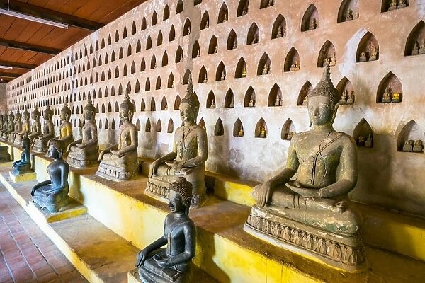 Buddha statues inside Wat Si Saket (Wat Sisaket) temple, Vientiane, Laos, Indochina