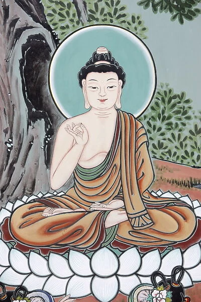 The Buddha teaching depicted in the Life of Buddha, Seoul, South Korea, Asia
