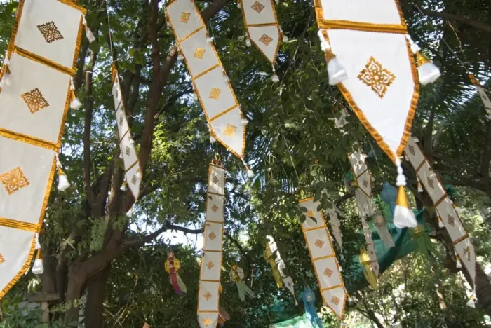 Framed Print : Buddhist flags in temple trees, Chiang Mai, Thailand, Southeast Asia, Asia Framed Print : Buddhist flags in temple trees, Chiang Mai, Thailand, Southeast Asia, Asia