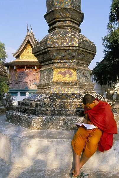 Buddhist monk reading a book
