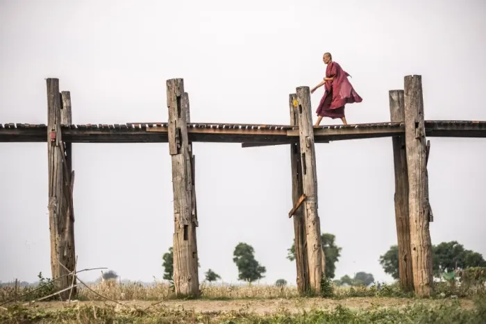 Framed Print : Buddhist Monk on U Bein Teak Bridge, a 1. 2km wooden bridge, Mandalay, Mandalay Region Framed Print : Buddhist Monk on U Bein Teak Bridge, a 1. 2km wooden bridge, Mandalay, Mandalay Region