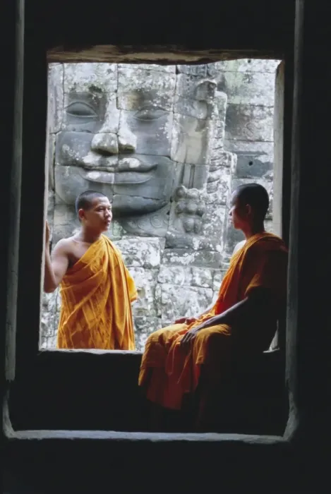 Framed Print : Buddhist monks at the Bayon temple, Angkor, UNESCO World Heritage Site Framed Print : Buddhist monks at the Bayon temple, Angkor, UNESCO World Heritage Site