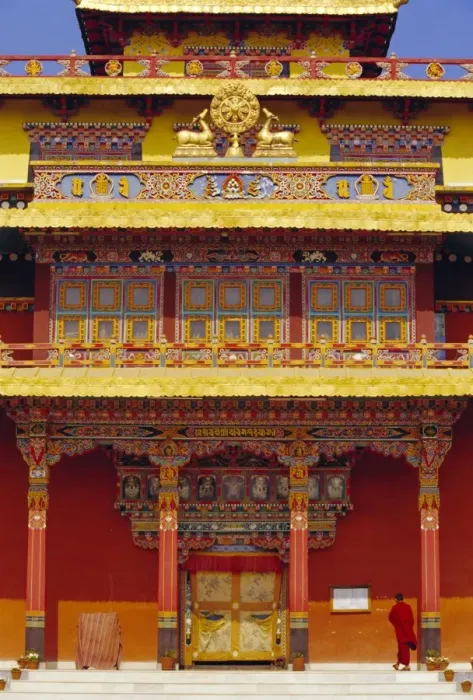 Framed Print : Buddhist monks walking into a monastery Framed Print : Buddhist monks walking into a monastery