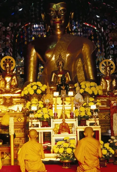 Framed Print : Buddhist monks worshipping inside temple Framed Print : Buddhist monks worshipping inside temple