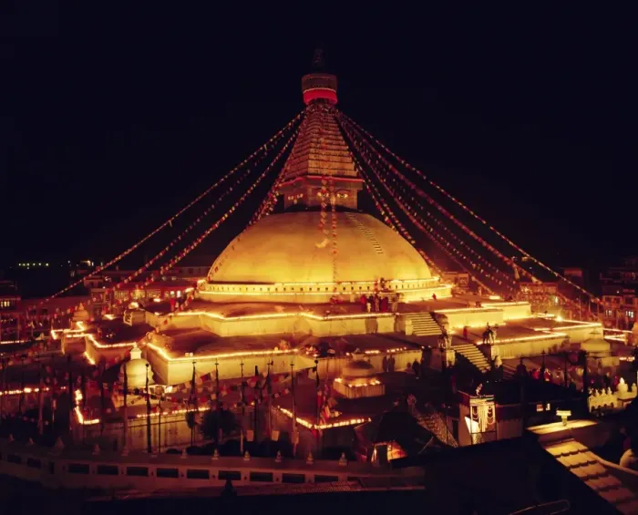 Framed Print : Buddhist stupa lit by candles at night Framed Print : Buddhist stupa lit by candles at night