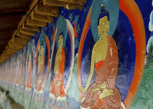 Buddhist wall paintings at Tashilhunpo (Tashilunpo) monastery, Shigatse (Xigaze) (Xigatse), Tibet, China, Asia