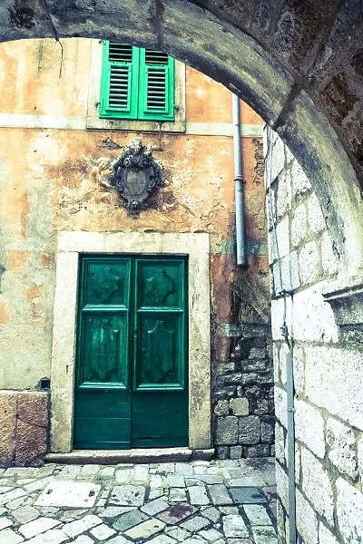 Building detail, Stari Grad (Old Town), The Bay of Kotor, UNESCO World Heritage Site, Kotor, Montenegro, Europe