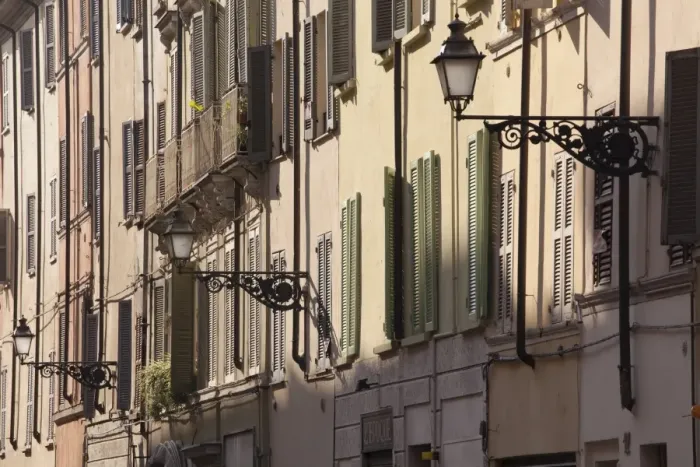 Framed Print : Building facades in the city of Parma, Emilia-Romagna, Italy, Europe Framed Print : Building facades in the city of Parma, Emilia-Romagna, Italy, Europe