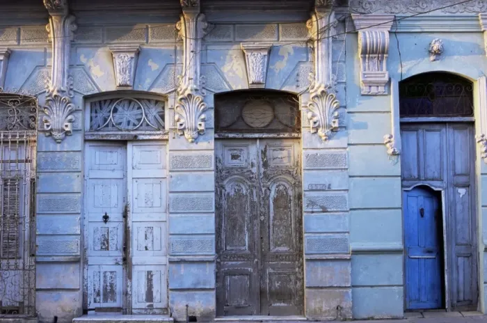 Framed Print : Building facades in evening light, Cienfuegos, Cuba, West Indies, Central America