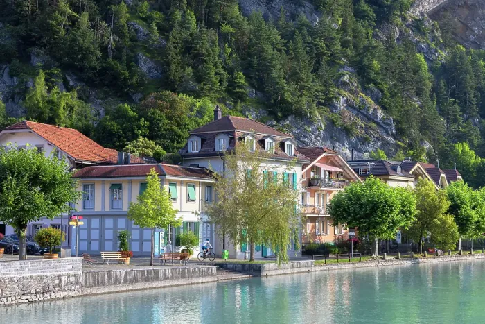 Framed Print : Buildings along Aare River, Interlaken, Bernese Oberland, Switzerland Framed Print : Buildings along Aare River, Interlaken, Bernese Oberland, Switzerland