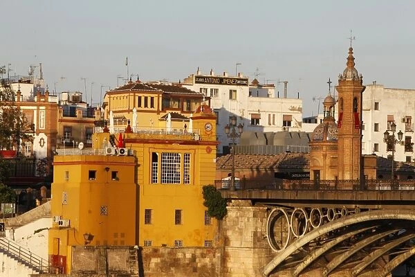 Buildings on the bank of the Guadalquivir River, Seville, Andalucia, Spain, Europe
