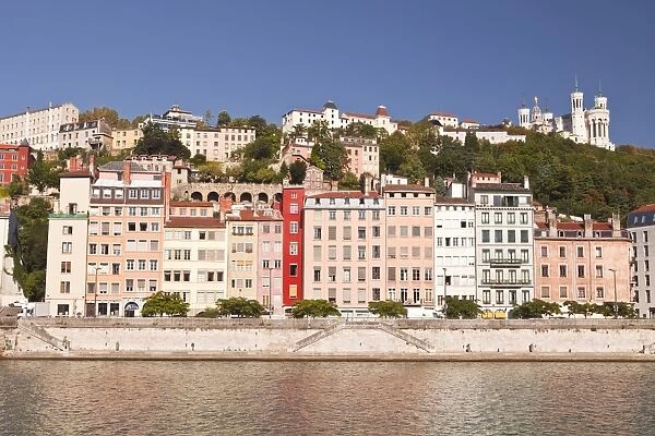 Buildings of Old Lyon and the River Saone, Lyon, Rhone, Rhone-Alpes, France, Europe