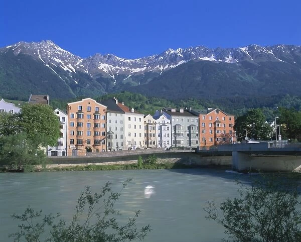 Buildings along the river Inn, Innsbruck, Tirol (Tyrol), Austria, Europe