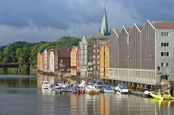 Buildings along the River Nid in Trondheim, Norway, Scandinavia, Europe