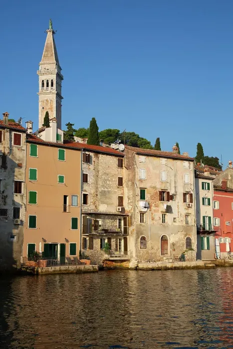 Framed Print : Buildings on the Waterfront and Tower of Church of St. Euphemia, Old Town, Rovinj, Croatia, Europe Framed Print : Buildings on the Waterfront and Tower of Church of St. Euphemia, Old Town, Rovinj, Croatia, Europe