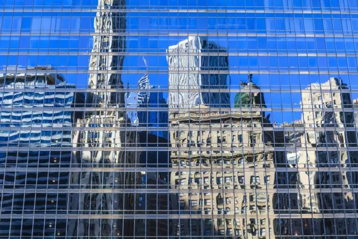 Framed Print : Buildings on West Wacker Drive reflected in the Trump Tower, Chicago, Illinois, United States of America, North America Framed Print : Buildings on West Wacker Drive reflected in the Trump Tower, Chicago, Illinois, United States of America, North America